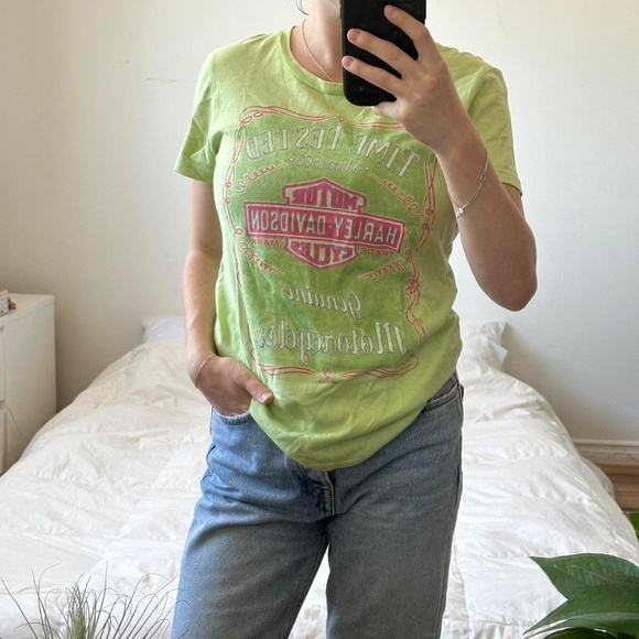 Y2k Harley Davidson green and pink tee - Picture 2 of 7